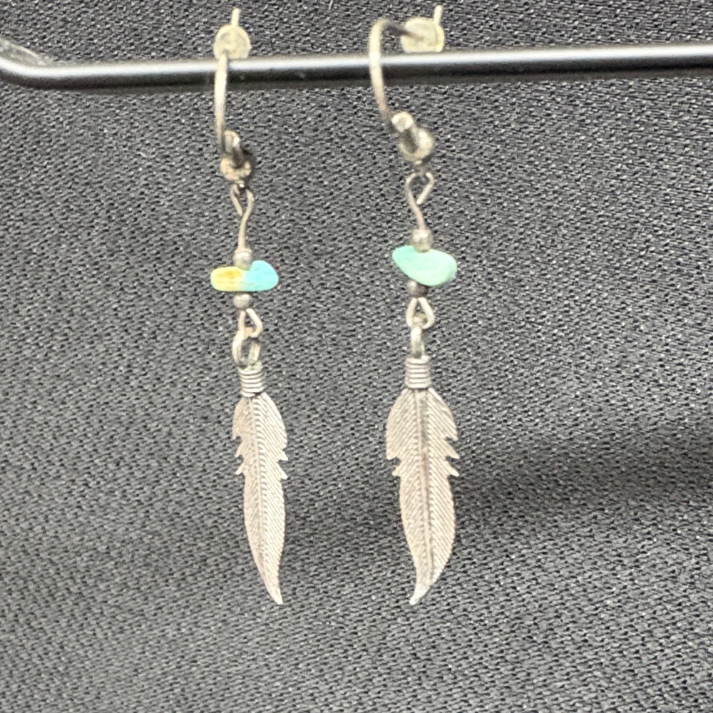 Vintage Silver and turquoise Feather Earrings